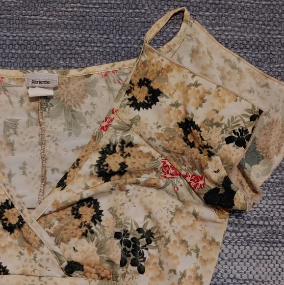 W Used Janette Sz S Floral Mid Length w/ Slit Spag Straps Summer Dress - Picture 5 of 7